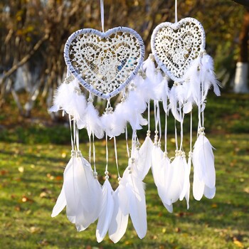 White Dream Catcher Heart Χειροποίητο Πλεκτό Dream Catcher Κρεμαστό Διακόσμηση Σπιτιού Φεστιβάλ γενεθλίων Δώρο Διακόσμηση σπιτιού