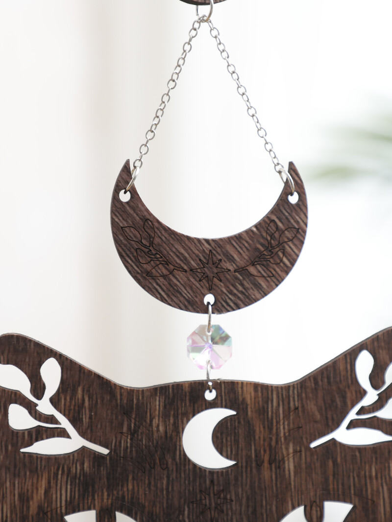 Pisică din lemn Faza lunii Agățat pe perete Boho Mystic Cat Decor Perete din lemn realizat manual Witchy Home Decor Faze lunii și design pisică