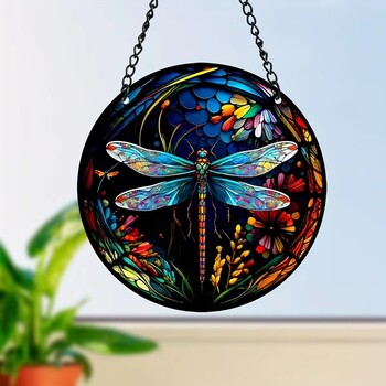 Βιτρό Dragonfly Suncatcher Όμορφη κρεμάστρα για τον κήπο του σπιτιού και τη διακόσμηση εξωτερικού χώρου Σχεδιασμός εμπνευσμένος από τη φύση