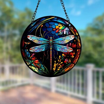 Βιτρό Dragonfly Suncatcher Όμορφη κρεμάστρα για τον κήπο του σπιτιού και τη διακόσμηση εξωτερικού χώρου Σχεδιασμός εμπνευσμένος από τη φύση