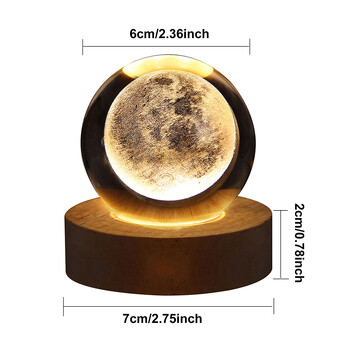 3D Moon Crystal Ball Night Lights Glowing Planet Galaxy Astronaut Solar System Σκάλισμα με λέιζερ Κρυστάλλινη μπάλα Φωτισμός Δώρο γενεθλίων