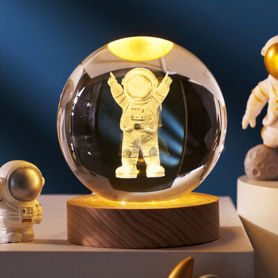 Lumini de noapte cu minge de cristal de lună 3D Planetă strălucitoare, galaxie, astronaut, sistem solar, sculptură cu laser, iluminare cu minge de cristal, cadou de aniversare