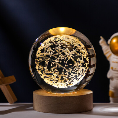 Lumini de noapte cu minge de cristal de lună 3D Planetă strălucitoare, galaxie, astronaut, sistem solar, sculptură cu laser, iluminare cu minge de cristal, cadou de aniversare