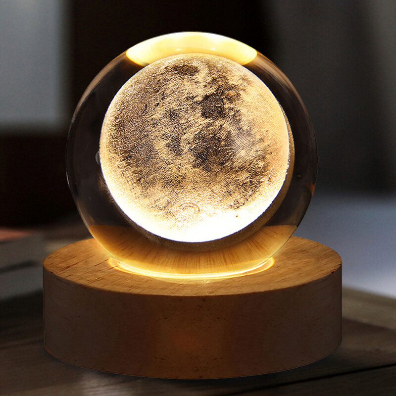 Lumini de noapte cu minge de cristal de lună 3D Planetă strălucitoare, galaxie, astronaut, sistem solar, sculptură cu laser, iluminare cu minge de cristal, cadou de aniversare