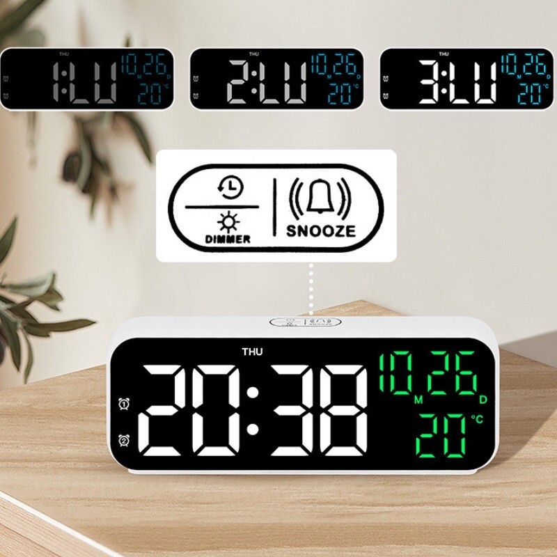 Ceas cu alarmă digital Data și temperatură Afișare săptămâna Mod noapte Ceas de masă Comandă vocală Ceasuri cu LED electronice cu alarmă 12/24 ore