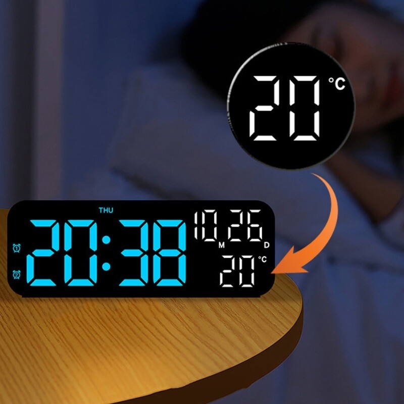 Ceas cu alarmă digital Data și temperatură Afișare săptămâna Mod noapte Ceas de masă Comandă vocală Ceasuri cu LED electronice cu alarmă 12/24 ore