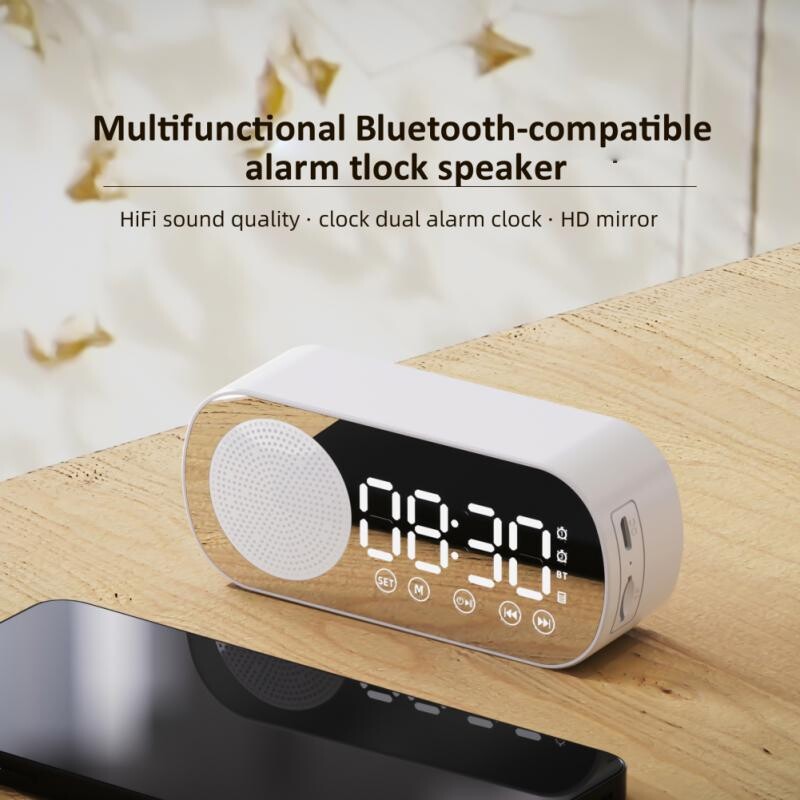 Ceas cu alarmă digital Suport difuzor wireless Bluetooth Radio TF FM Casetă de sunet Subwoofer bas Boombox Player muzical de birou