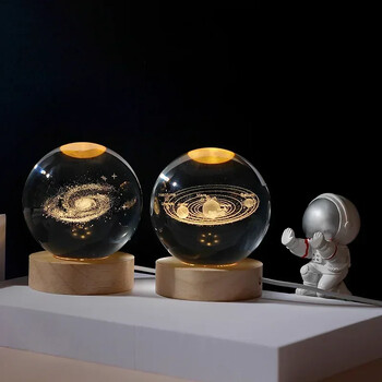 ΝΕΟ 6cm 3D κρυστάλλινη σφαίρα Planet Night Light με λέιζερ χαραγμένο ηλιακό σύστημα Globe Astronomy Festival Δώρα Διακόσμηση επιφάνειας εργασίας σπιτιού