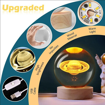 ΝΕΟ 6cm 3D κρυστάλλινη σφαίρα Planet Night Light με λέιζερ χαραγμένο ηλιακό σύστημα Globe Astronomy Festival Δώρα Διακόσμηση επιφάνειας εργασίας σπιτιού