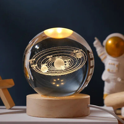 NOU 6 cm 3D Minge de Cristal Planetă Lumină de Noapte Gravat Laser Sistem Solar Glob Astronomie Festival Cadouri Decorare Desktop pentru Acasă