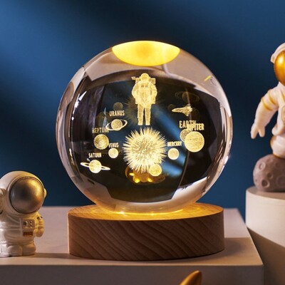 NOU 6 cm 3D Minge de Cristal Planetă Lumină de Noapte Gravat Laser Sistem Solar Glob Astronomie Festival Cadouri Decorare Desktop pentru Acasă