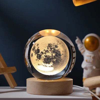 NOU 6 cm 3D Minge de Cristal Planetă Lumină de Noapte Gravat Laser Sistem Solar Glob Astronomie Festival Cadouri Decorare Desktop pentru Acasă