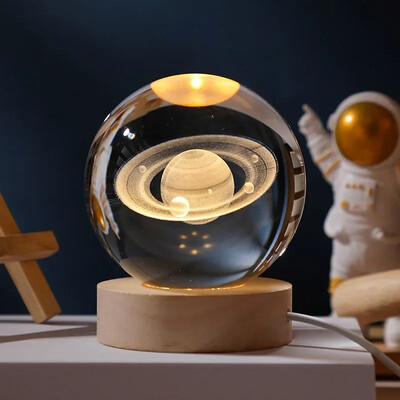 NOU 6 cm 3D Minge de Cristal Planetă Lumină de Noapte Gravat Laser Sistem Solar Glob Astronomie Festival Cadouri Decorare Desktop pentru Acasă