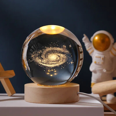 NOU 6 cm 3D Minge de Cristal Planetă Lumină de Noapte Gravat Laser Sistem Solar Glob Astronomie Festival Cadouri Decorare Desktop pentru Acasă