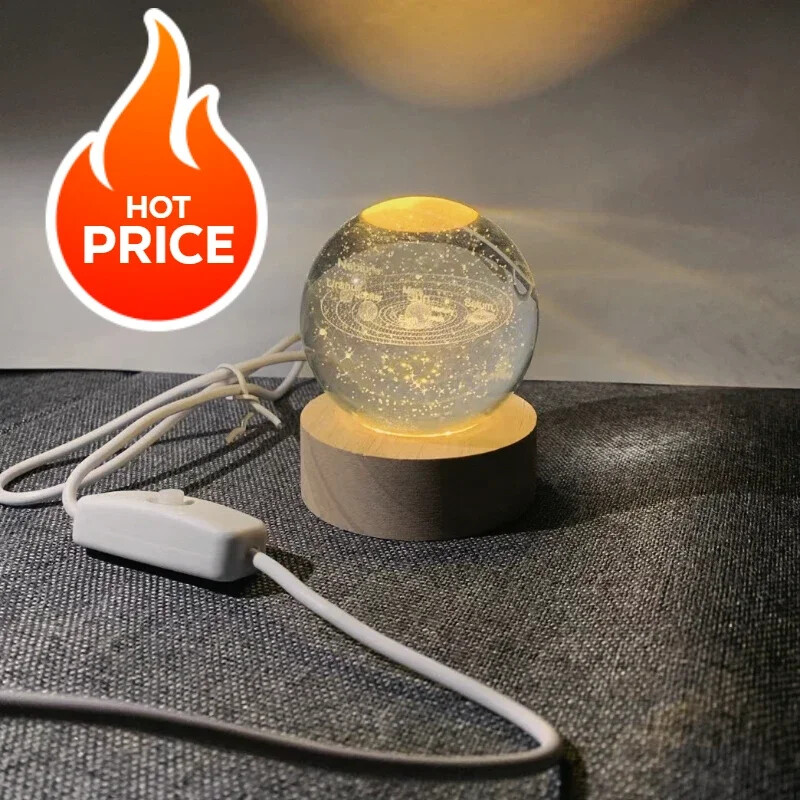 NOU 6 cm 3D Minge de Cristal Planetă Lumină de Noapte Gravat Laser Sistem Solar Glob Astronomie Festival Cadouri Decorare Desktop pentru Acasă