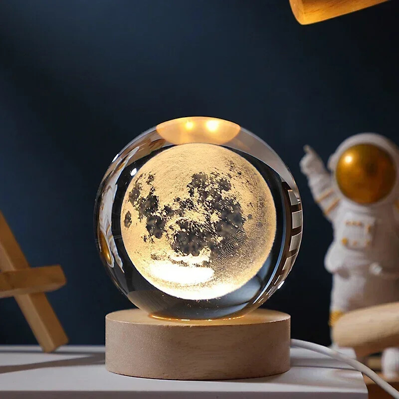NOU 6 cm 3D Minge de Cristal Planetă Lumină de Noapte Gravat Laser Sistem Solar Glob Astronomie Festival Cadouri Decorare Desktop pentru Acasă