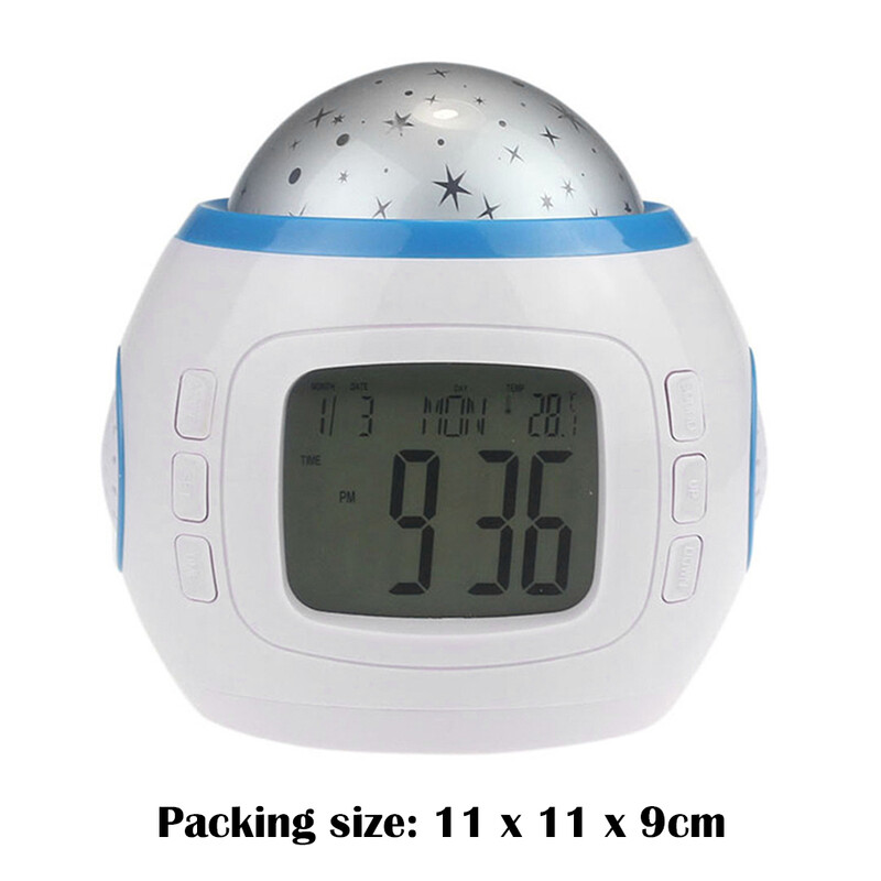 Ceas cu alarmă cu muzică Schimbarea culorii Sky Star Proiector Lampă de noapte Calendar strălucitor Afișare temperatură Cronometru Ceas pentru copii