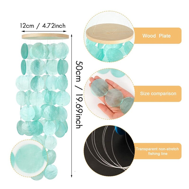 Clopoței de vânt pentru exterior - Shells Windchime Decor în stil costier pentru interior/exterior, decor de grădină, excelent pentru femei