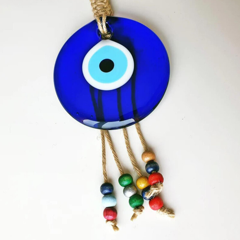Ochi norocos de sticlă albastru turcesc Evil Eye Pandantiv cu mărgele multicolore agățat pe perete Decorat manual pentru casă living, cadou mașină