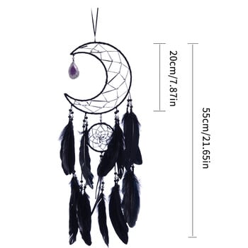 Moon Dream Catcher Χειροποίητα υφαντά μαύρα φτερά Dreamcatcher για διακόσμηση σπιτιού Υπνοδωμάτιο Διακόσμηση τοίχου για κοιτώνα