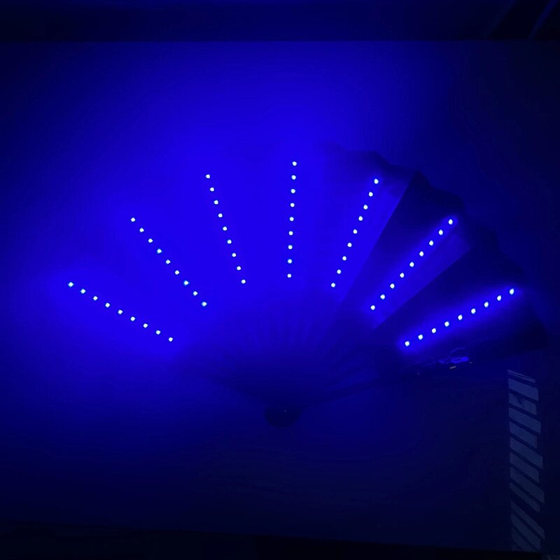 Ventilator de mână pliabil cu lumină LED, strălucitoare, fluorescentă, decolorare, performanță nocturnă, DJ, bar, club, decor pentru petreceri, fără baterie