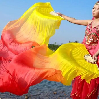 Μήκος 150 cm Hot Sell Ms.Belly Dancing Fan Gradient Color Dancer Practice Long Imitation Dance Props Silk Fans