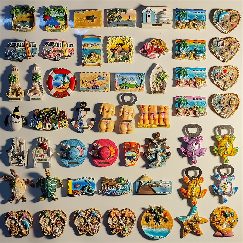 Maldive, vedere la plajă și la mare, turism popular, stereoscopic 3D, meșteșuguri, comemorare de călătorie, decorare pentru casă, magneți de frigider