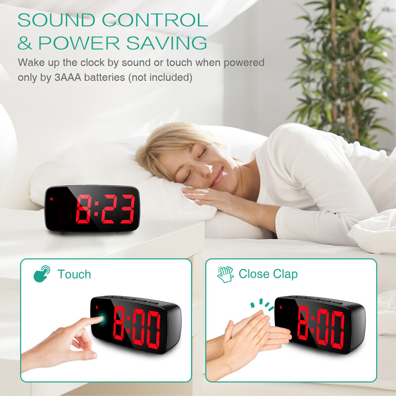 Ceas cu alarmă ORIA Ceas cu LED digital Control vocal Amânare Timp Afișare temperatură Mod noapte Reloj Despertador Ceasuri de birou