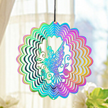 Χρώμα ντεγκραντέ Hummingbird Wind Spinner Chimes Catcher Sunflower 3D Whirligigs Μαγικό οπτικό εφέ Κρεμαστή αυλή Διακόσμηση κήπου