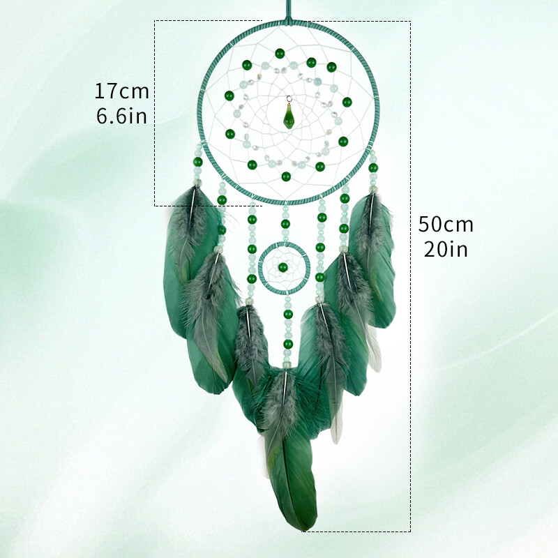 Ornamente pentru agățat pentru agățat de vise, clopoței de vânt cu pene verzi țesute manual, decor de perete pentru dormitor, Cadouri pentru festivaluri, accesorii pentru casă