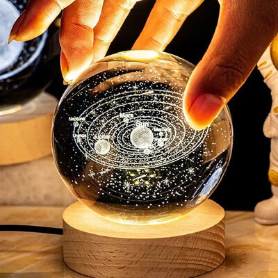 Lampă de masă LED cu bile de cristal cu lumină de noapte USB 3D Moon Planet Galaxy Decor pentru acasă Lampă de masă Jucării de petrecere pentru copii Adulti Cadouri de Crăciun