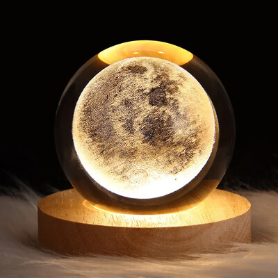 Lampă de masă LED cu bile de cristal cu lumină de noapte USB 3D Moon Planet Galaxy Decor pentru acasă Lampă de masă Jucării de petrecere pentru copii Adulti Cadouri de Crăciun