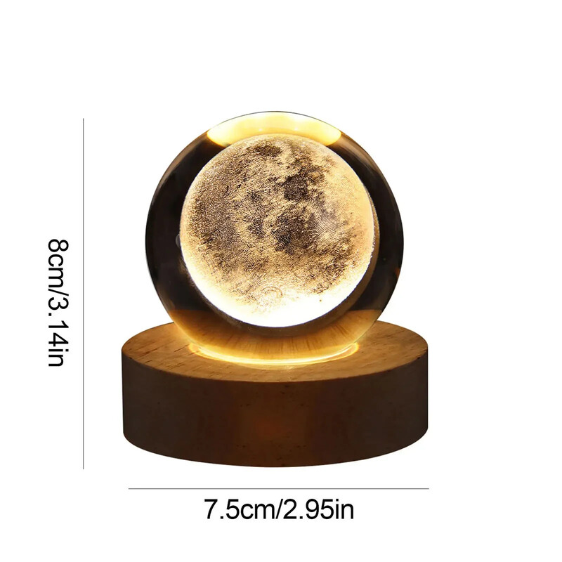 Lampă de masă LED cu bile de cristal cu lumină de noapte USB 3D Moon Planet Galaxy Decor pentru acasă Lampă de masă Jucării de petrecere pentru copii Adulti Cadouri de Crăciun