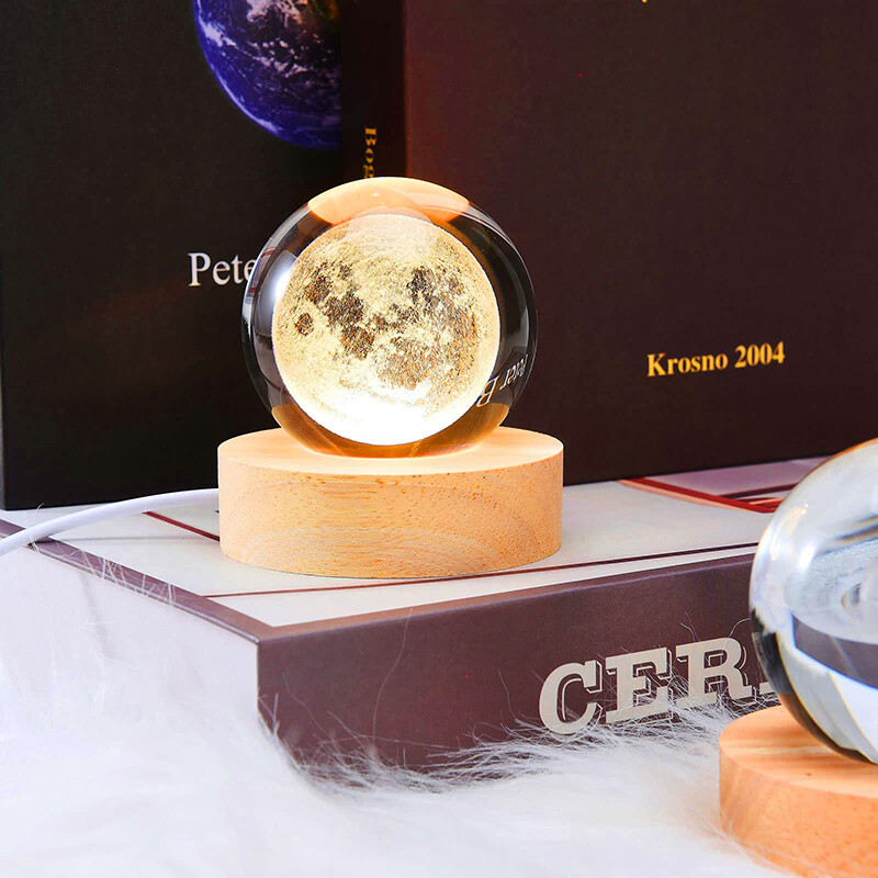 3d Moon Crystal Ball Night Light Ornament Galaxy Sistem Solar Planete Space Ball Glass Decor Home Decor Copii Crystal Balls LED Light