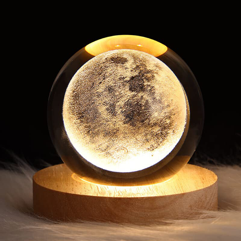 3d Moon Crystal Ball Night Light Ornament Galaxy Sistem Solar Planete Space Ball Glass Decor Home Decor Copii Crystal Balls LED Light