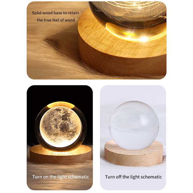 3d Moon Crystal Ball Night Light Ornament Galaxy Sistem Solar Planete Space Ball Glass Decor Home Decor Copii Crystal Balls LED Light