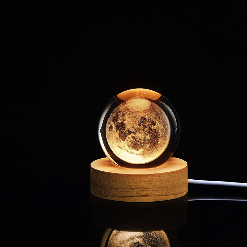 3d Moon Crystal Ball Night Light Ornament Galaxy Sistem Solar Planete Space Ball Glass Decor Home Decor Copii Crystal Balls LED Light