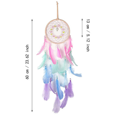 Decor de perete cu mărgele de pene pentru apărător de vise roz pentru biroul de acasă - Ornament de clopoțel de vânt pentru dormitor, frumusețe lucrată manual pentru vise bune