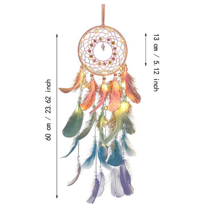 Decor de perete cu mărgele de pene pentru apărător de vise roz pentru biroul de acasă - Ornament de clopoțel de vânt pentru dormitor, frumusețe lucrată manual pentru vise bune