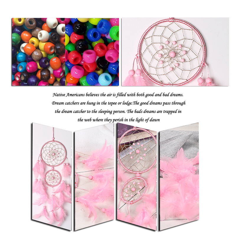 Decor de perete cu mărgele de pene pentru apărător de vise roz pentru biroul de acasă - Ornament de clopoțel de vânt pentru dormitor, frumusețe lucrată manual pentru vise bune