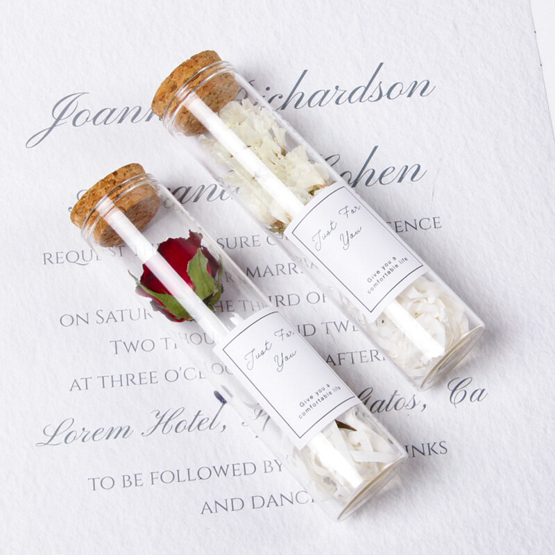 Skaidraus stiklo butelis su kamštiniu kamščiu Sausų gėlių laikymo buteliukas, skirtas vestuvėms, vakarėlio dekoravimui, pasidaryk pats.