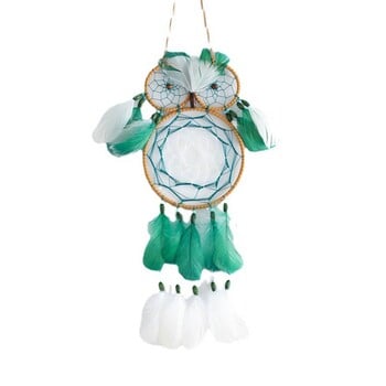 Boho Owl Dream Catcher Χειροποίητα Παραδοσιακά Ονειροπαγίδες Κρεμαστά Διακοσμητικά Τοίχων για Υπνοδωμάτιο Σπιτιού Σκούρο Πράσινο