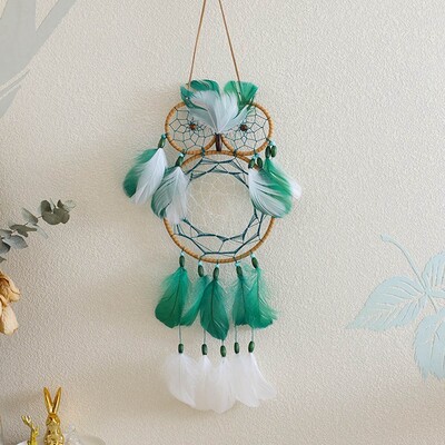 Boho Owl Dream Catcher Handmade Tradițional Dreamcatcher Decoratiuni de perete suspendate pentru acasă Dormitor Verde închis