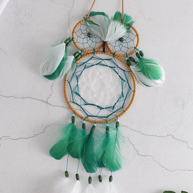 Boho Owl Dream Catcher Handmade Tradițional Dreamcatcher Decoratiuni de perete suspendate pentru acasă Dormitor Verde închis