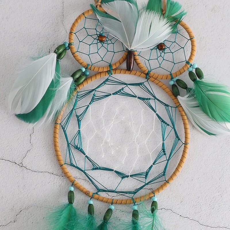 Boho Owl Dream Catcher Handmade Tradițional Dreamcatcher Decoratiuni de perete suspendate pentru acasă Dormitor Verde închis