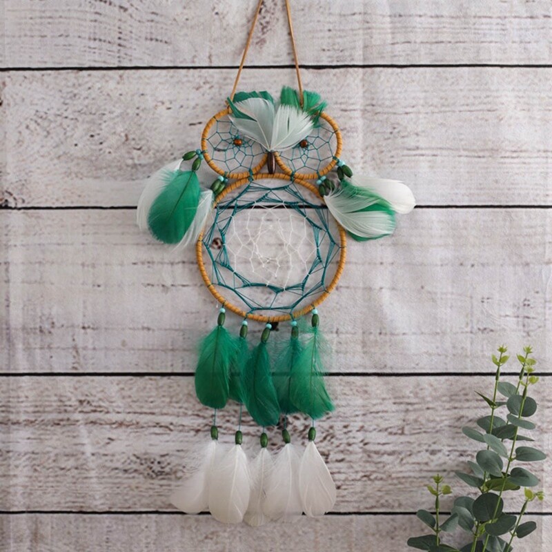Boho Owl Dream Catcher Handmade Tradițional Dreamcatcher Decoratiuni de perete suspendate pentru acasă Dormitor Verde închis