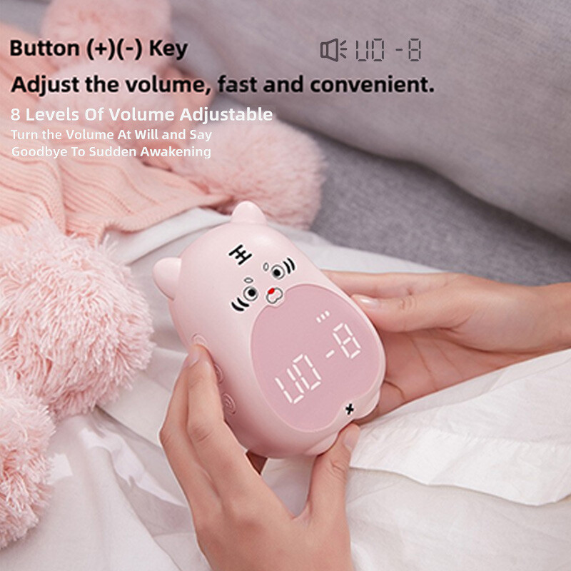 Ceas cu alarmă cu tigru mic de desene animate, lampă cu lumină de noapte pentru învățare, funcție de amânare pentru dormitor, ceas de masă electronic de birou