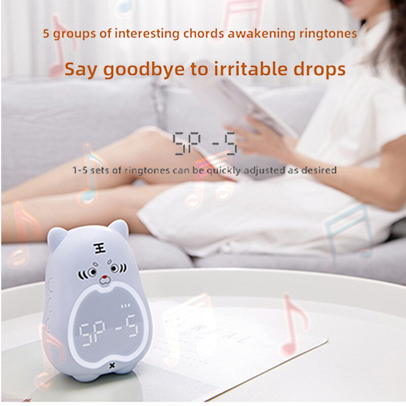 Ceas cu alarmă cu tigru mic de desene animate, lampă cu lumină de noapte pentru învățare, funcție de amânare pentru dormitor, ceas de masă electronic de birou