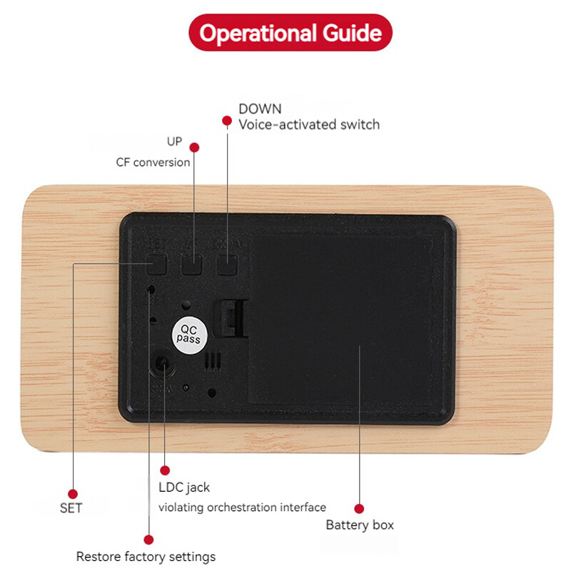 Ceas deșteptător digital LED din lemn, ceas de masă cu temperatură, control vocal, ceasuri electronice de birou cu amânare, USB, alimentat AAA