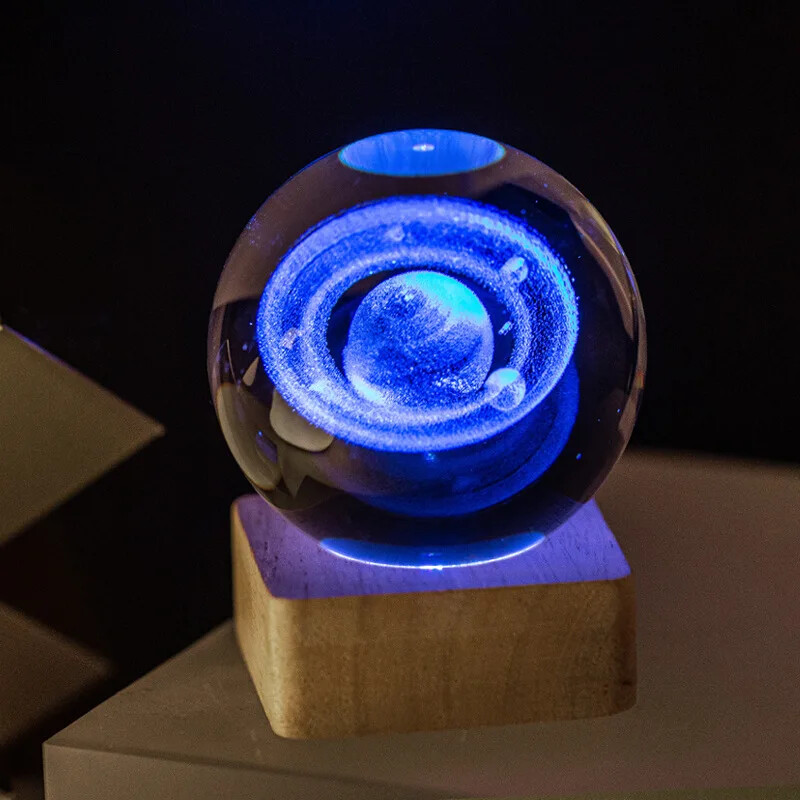 Minge de cristal 3D Sistem solar galaxie luminoasă Seria nor de ploaie Globe de cristal Lumină de noapte sculptată Decorare dormitor Cadou de aniversare